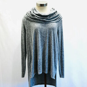 GIBSON Women Long Sleeve Pullover Gray Cowl Neck Asymmetrical Hem Top Size Large